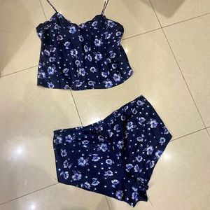 Navy blue stain floral Pajama set